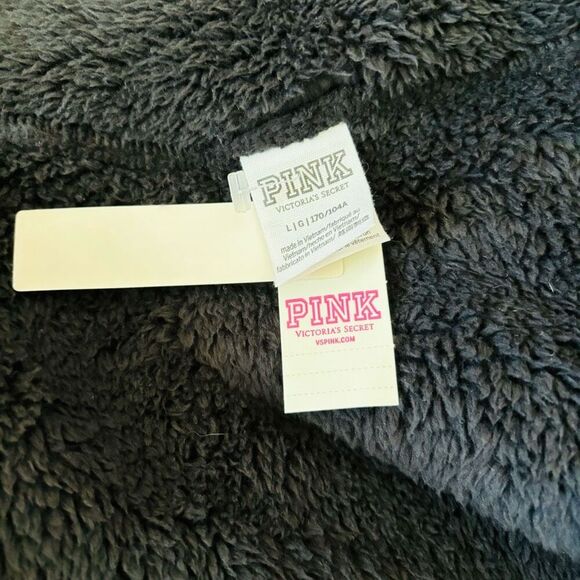 Victoria’s Secret PINK Black Sherpa NWT full zip soft teddy jacket mock neck poc - Picture 6 of 11